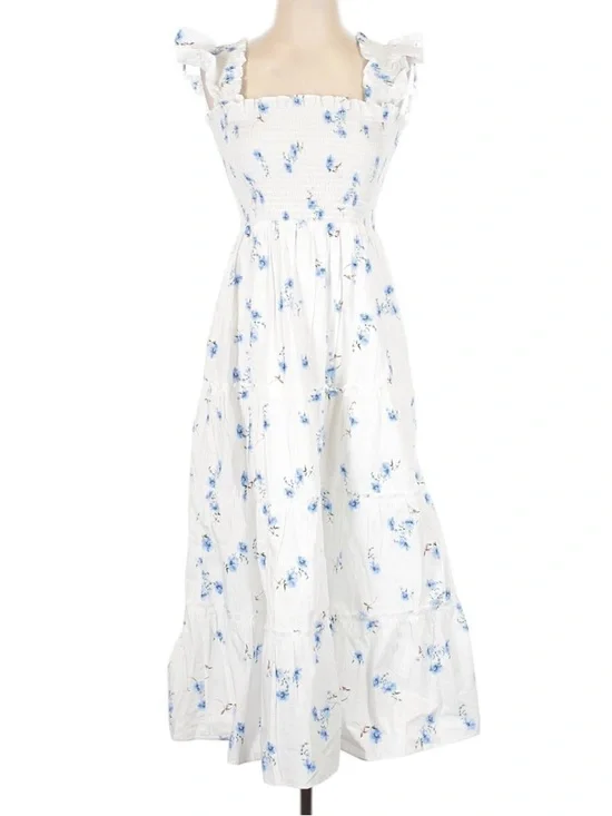 Quince 100% Organic Cotton Poplin Smocked Midi Dress Size Small Romantic Stems - Picture 5 of 12